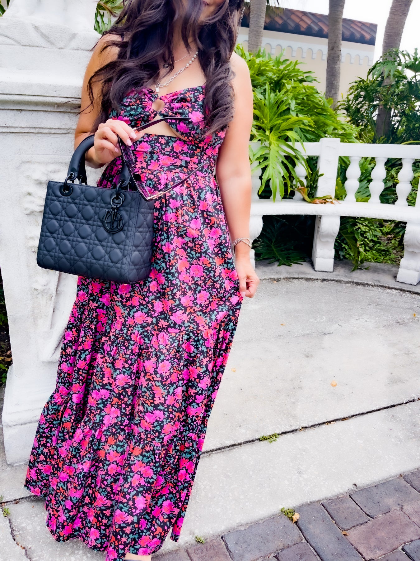 magenta floral maxi dress Magenta Floral Printed Frilled Neck Smocked Detail Long Sleeve Maxi Dress *FINAL SALE*